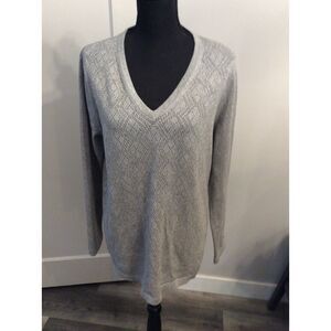 New NWT Tommy Hilfiger XL Silver V Neck Sweater Bling Holiday Metallic